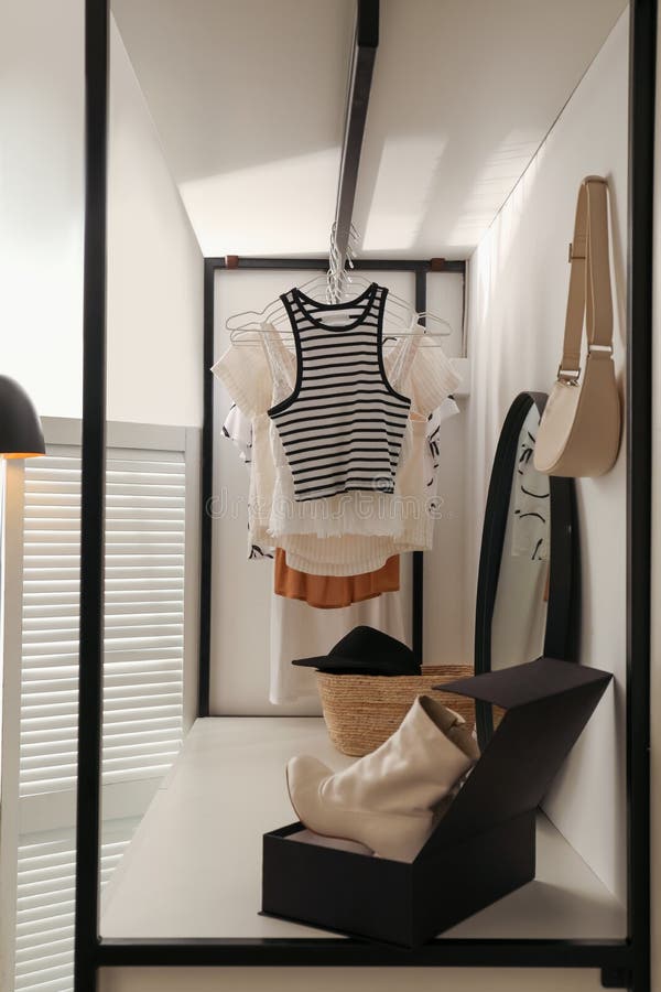 Dressing Room Interior with Storage Rack for Shoes and Accessories