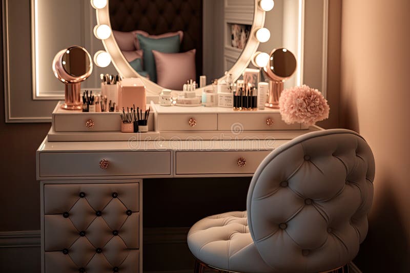 Dressing Table with Mirror and Lighted Makeup Station, Perfect for