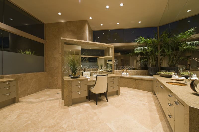Dressing Table in Spacious Bathroom Stock Image - Image of real, house ...
