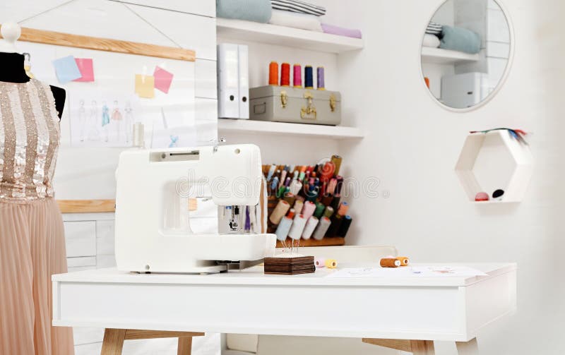 Dressmaking Interior with Modern Sewing Machine, Mannequin and
