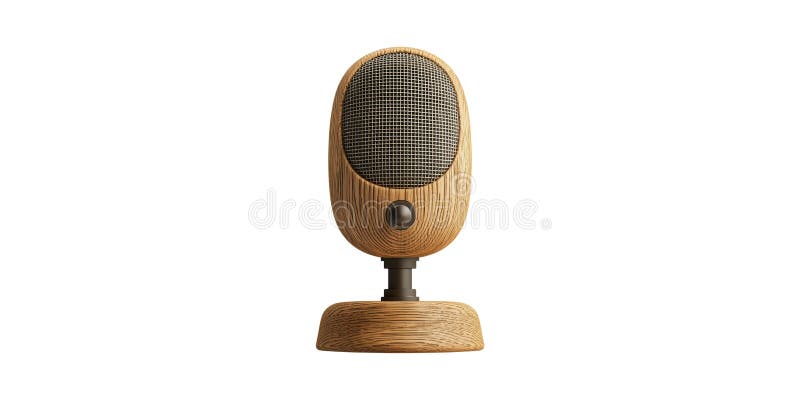 Drewniana podstawka mikrofonowa Vintage. Urządzenia Retro Audio Do Nadawania I Nagrywania Oddzielone Na Przejrzystym Tle zdjęcie stock