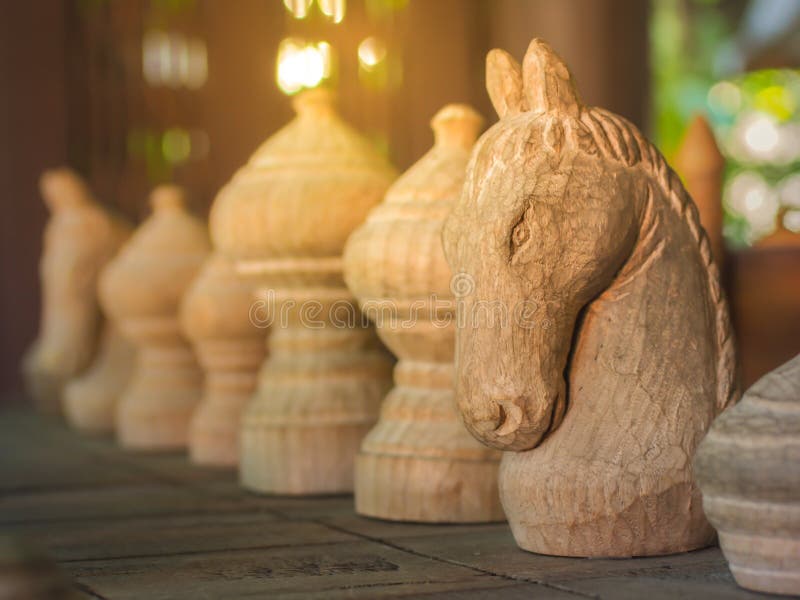 Drewniani szachowi koni kawałki Strategii szerokie gry obraz stock Drewniani szachowi koni kawałki Strategii szerokie gry obraz stock