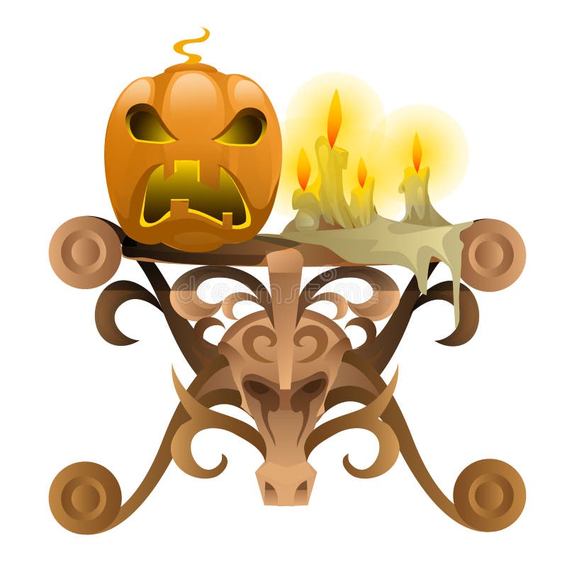 Drewniany stół z atrybutami dla Halloween ilustracji Drewniany stół z atrybutami dla Halloween ilustracji