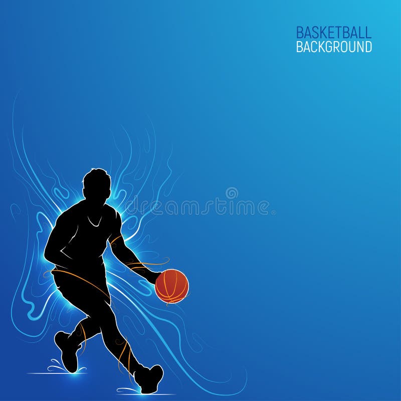Clipart of a Silhouetted Basketball Player Dribbling, with a