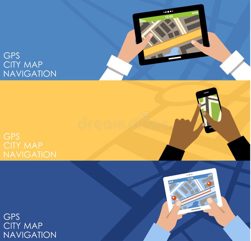 Drie banners met GPS nearsighted vector illustratie Drie banners met GPS nearsighted vector illustratie