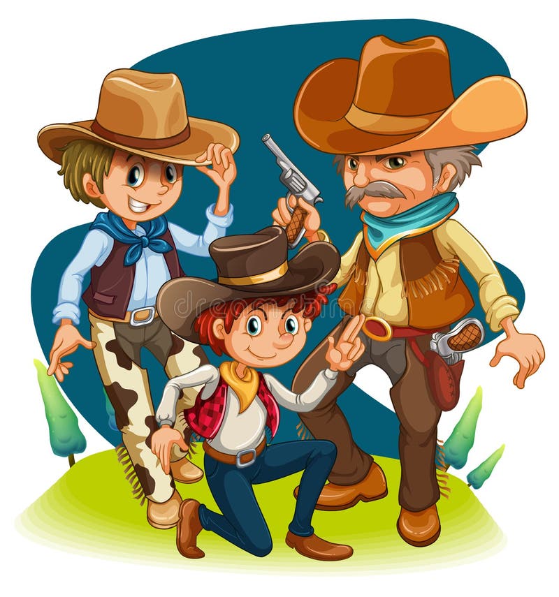 Drie cowboys in verschillende posities royalty-vrije illustratie Drie cowboys in verschillende posities royalty-vrije illustratie