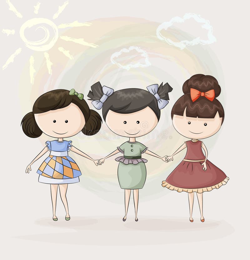Drie gelukkige meisjesvrienden royalty-vrije illustratie Drie gelukkige meisjesvrienden royalty-vrije illustratie