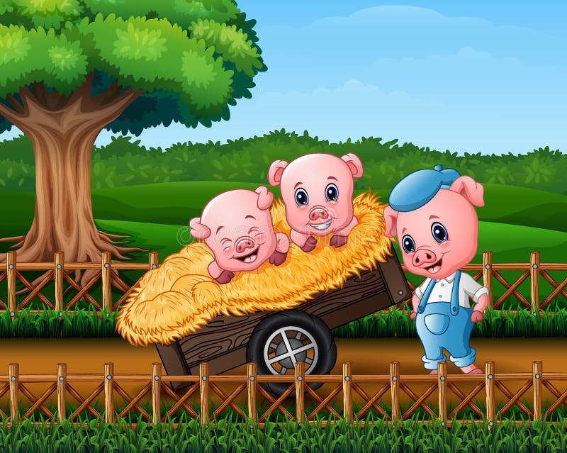 Drie kleine varkens zijn in de kar vector illustratie Drie kleine varkens zijn in de kar vector illustratie