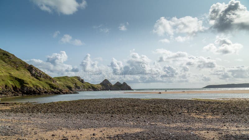 Drie Klippenbaai, Swansea, het UK stock afbeelding Drie Klippenbaai, Swansea, het UK stock afbeelding