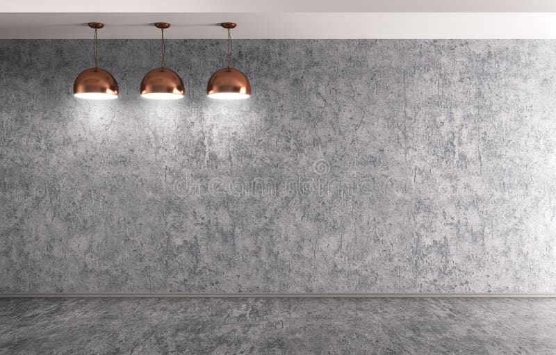 Drie lampen over het concrete muur 3d teruggeven stock illustratie Drie lampen over het concrete muur 3d teruggeven stock illustratie