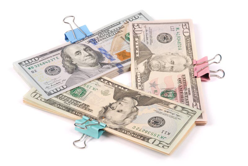 Drie pakjes van geld honderd vijftig twintig dollars royalty-vrije stock afbeelding Drie pakjes van geld honderd vijftig twintig dollars royalty-vrije stock afbeelding