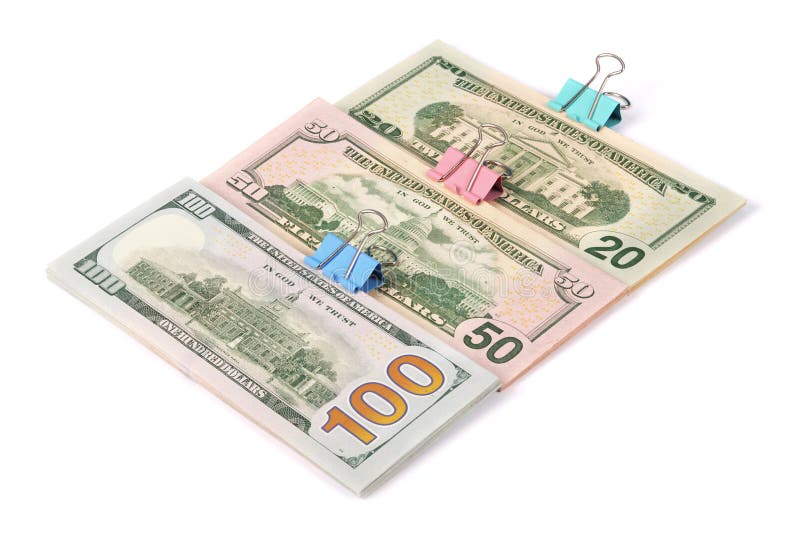 Drie pakjes van geld honderd vijftig twintig dollars royalty-vrije stock afbeeldingen Drie pakjes van geld honderd vijftig twintig dollars royalty-vrije stock afbeeldingen