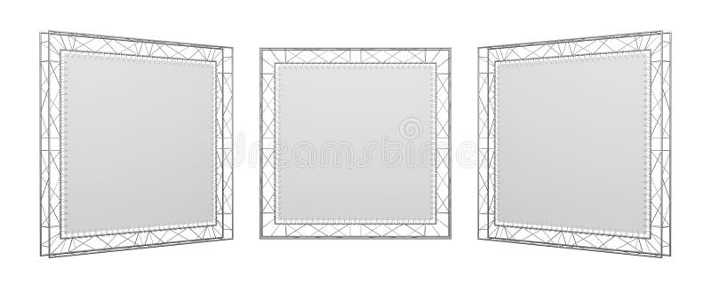 Three exhibition stands stand isolated on a white background. Three exhibition stands stand isolated on a white background.