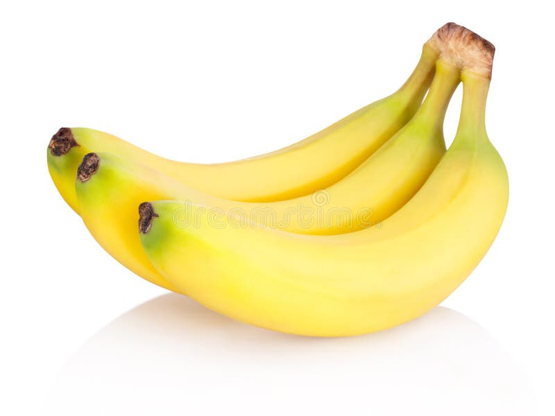 Drie van Rijpe die bananen op witte achtergrond worden geïsoleerd royalty-vrije stock afbeelding Drie van Rijpe die bananen op witte achtergrond worden geïsoleerd royalty-vrije stock afbeelding