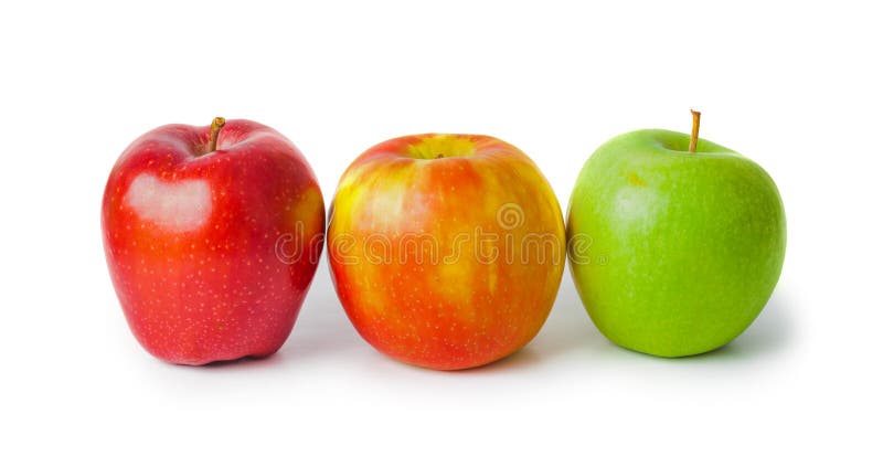 Drie verschillende appels stock foto's
