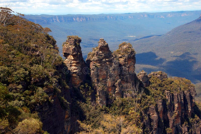 Drie Zusters, Blauwe Bergen, Australië royalty-vrije stock foto's Drie Zusters, Blauwe Bergen, Australië royalty-vrije stock foto's