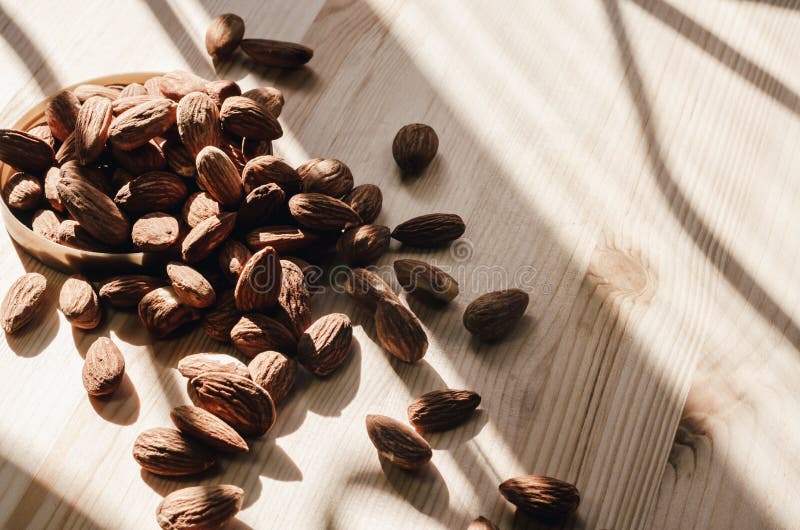 Dried almonds nut in lazy time: vintage tone. royalty free stock images