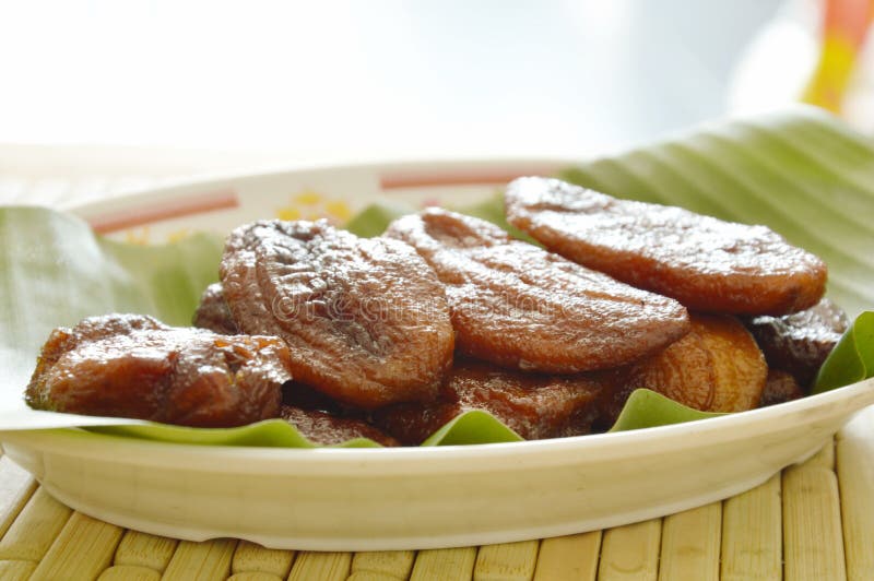 Dried Banana Thai Preservation Food on Leaf Stock Image Image of