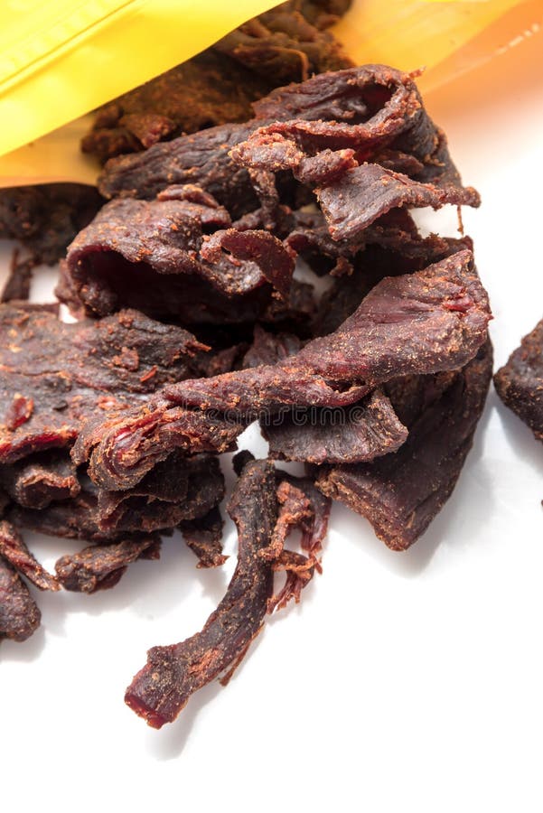 Dried beef jerky stock photo. Image of jerky, white, fast 80447554