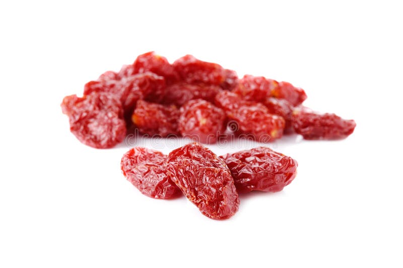 Dried cherry tomatoes isolated on white