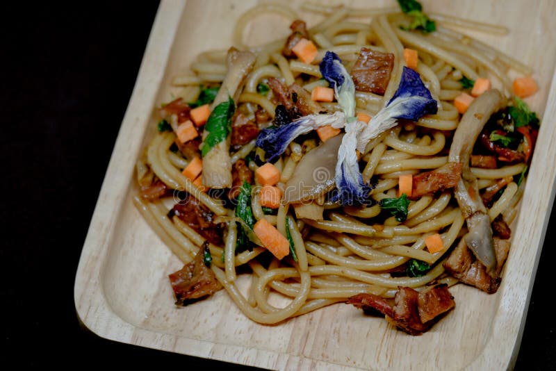 Dried Chilli and pork Spaghett. Italian pasta spaghett stock images, royalty-free photos and pictures