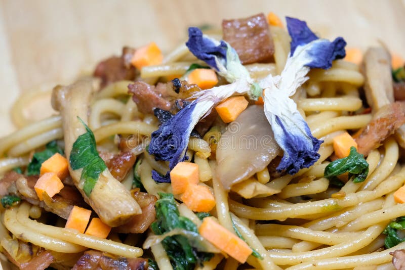 Dried Chilli and pork Spaghett. Italian pasta spaghett stock images, royalty-free photos and pictures