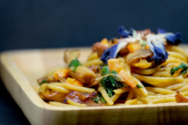 Dried Chilli and pork Spaghett. Italian pasta spaghett stock images, royalty-free photos and pictures