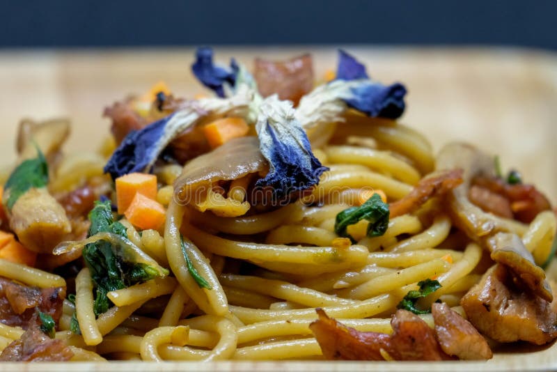 Dried Chilli and pork Spaghett. Italian pasta spaghett stock images, royalty-free photos and pictures