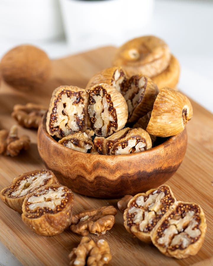 Dried Figs with Walnuts in Wooden Bowl. Stock Image Image of dessert, bowl 168464537