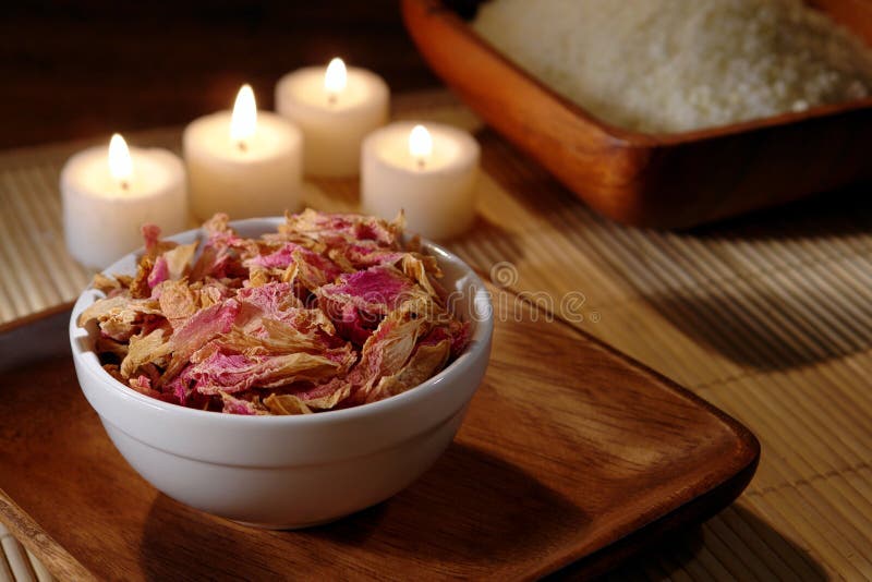Dried Flower Petals and Aromatherapy Candles Stock Image Image of