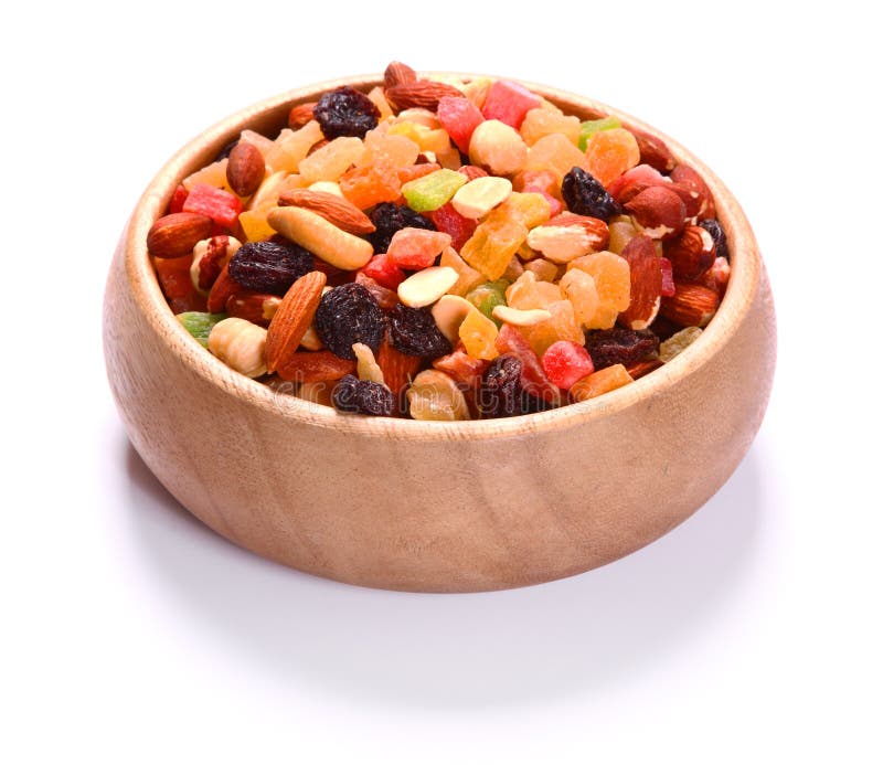 Dried Fruits And Nuts In Plate Over White Stock Photo Image of eating