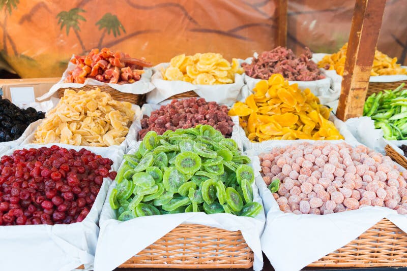 Dried Fruits Assortment at Market in Celebration of Almossassa, Stock