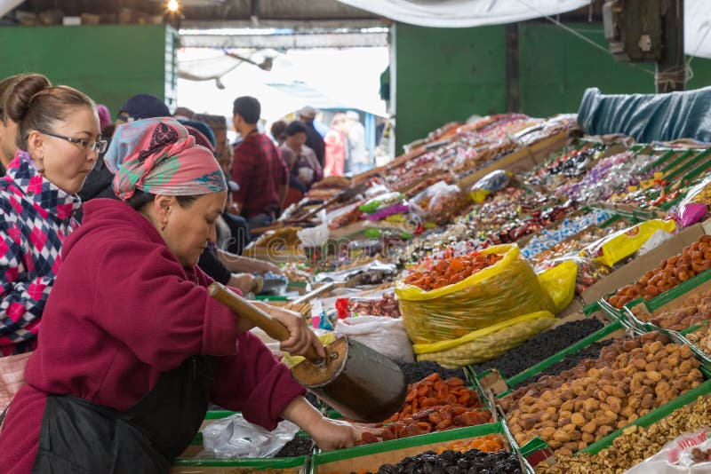 Dried fruits vendor at Osh Bazaar