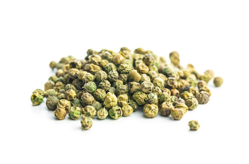 Dried Green Peppercorn. Dry Green Pepper Spice Isolated on White Table