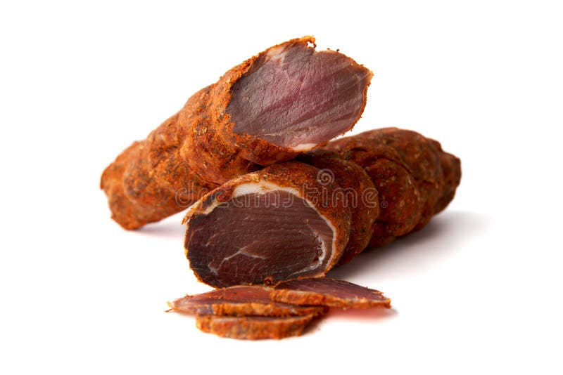 Dried Meat Beef Jerky Dry Isolated on White Background. Stock Image
