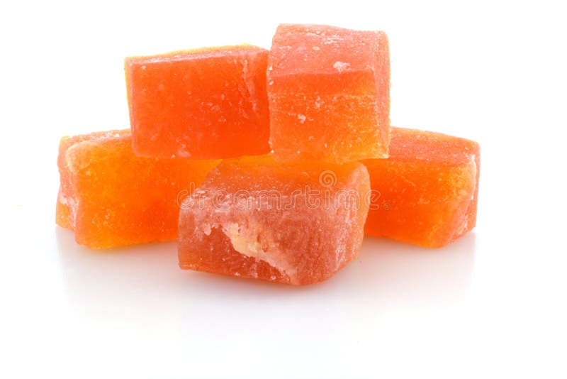 Dried Papaya Sticks Over White Background Stock Photo Image of white