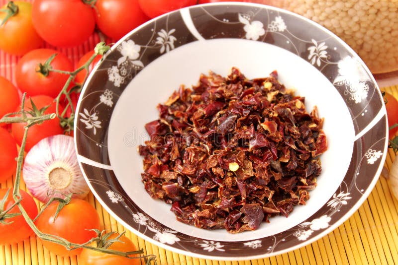 Dried Paprika Pieces. Isolated on White Background Stock Image Image