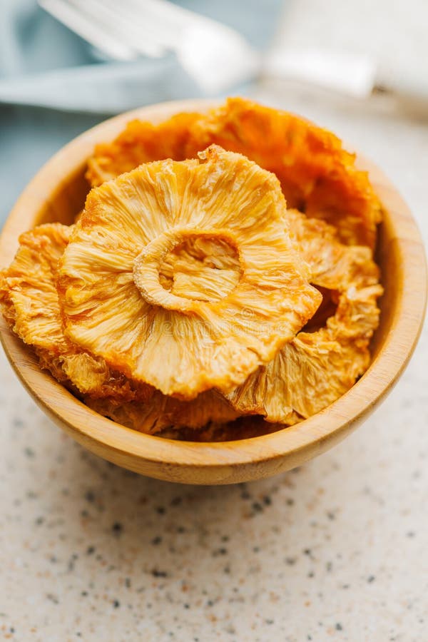 Dried Pineapple Rings in Bowl on Kitchen Table Stock Photo Image of