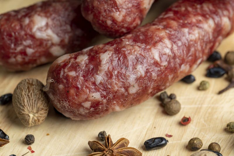 Dried Pork Sausage during Slicing Stock Image Image of fresh, nutmeg