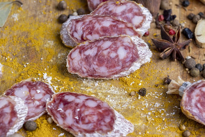 Dried Pork Sausage with White Mold and Spices Stock Photo Image of