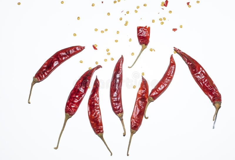 Dried Red Chili or Dried Red Peppers on Black Background Stock Image