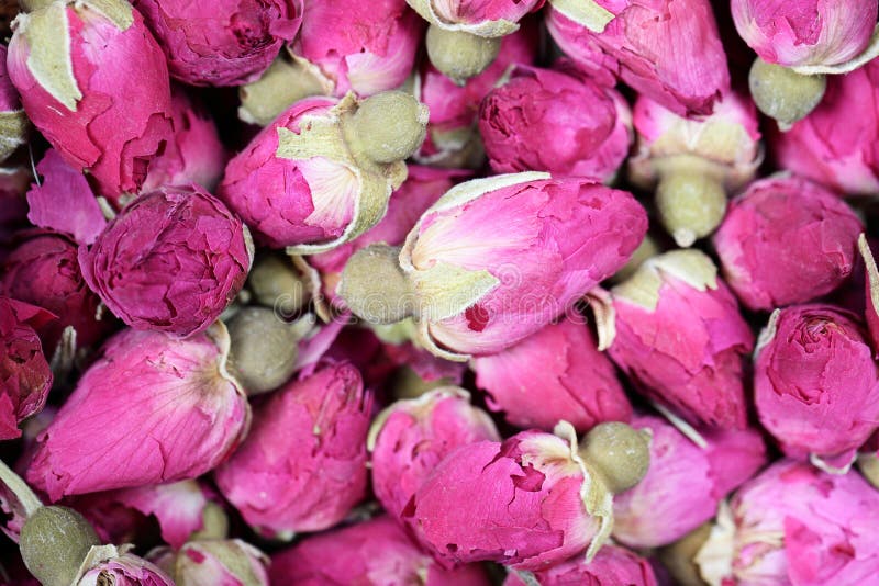 Dried rosebuds background texture closeup