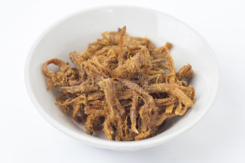 Dried Shredded Pork on White Background Stock Photo - Image of closeup