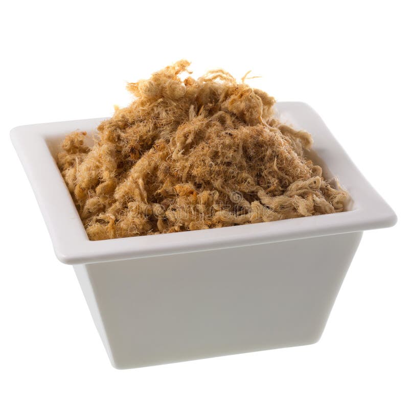 Dried Shredded Pork in a White Box Isolated on White Background Stock