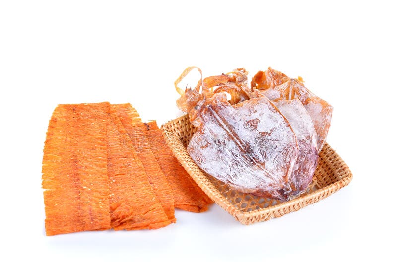 Dried Squid on White Background Stock Photo Image of tentacle