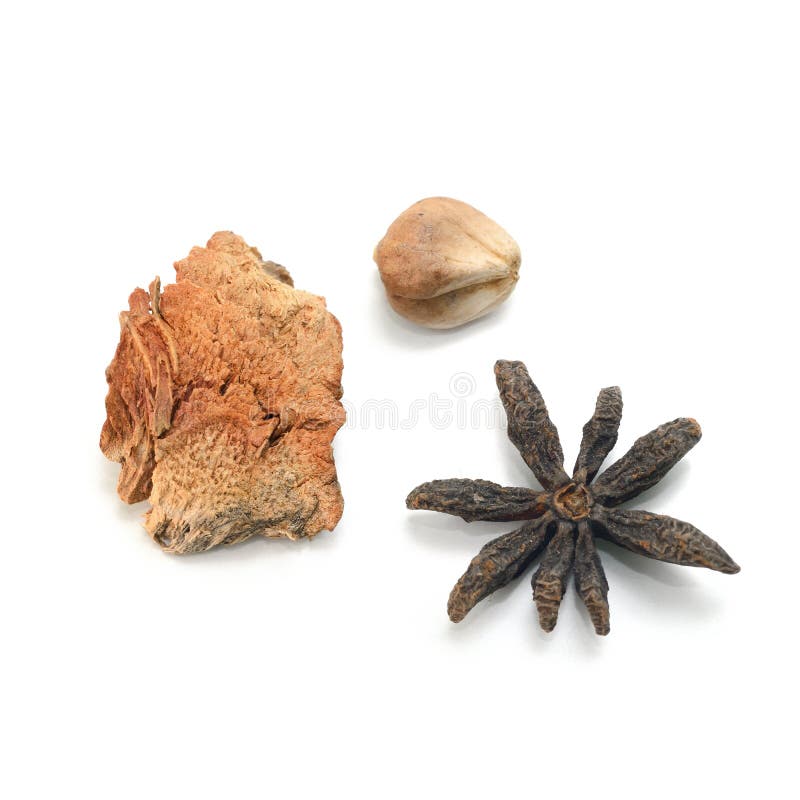 Dried Star anise, Dried Ginger ,Dried garlic (Herb) stock photo