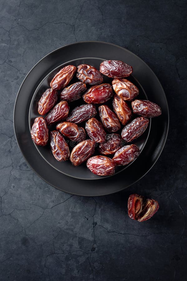 Dried Sweet Dates on a Black Plate Stock Photo Image of black, arabic