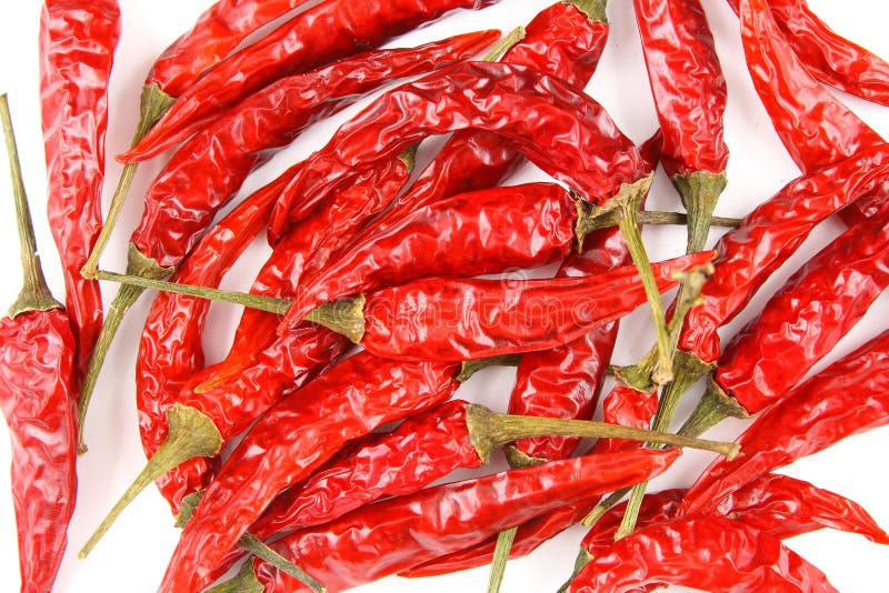 Dried Thai Chili Peppers on a Slate Plate with Copyspace Stock Photo