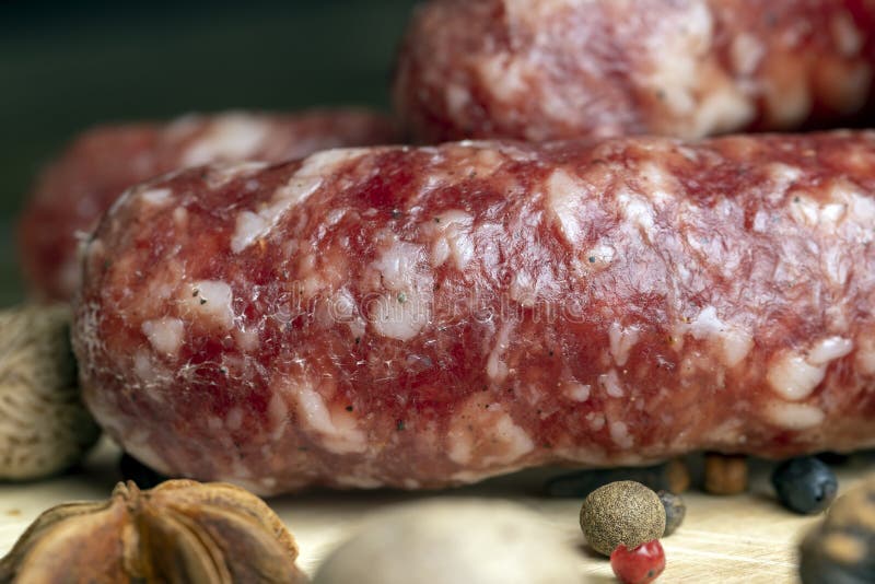 Dried Veal Sausage during Slicing Stock Image Image of salami, sliced