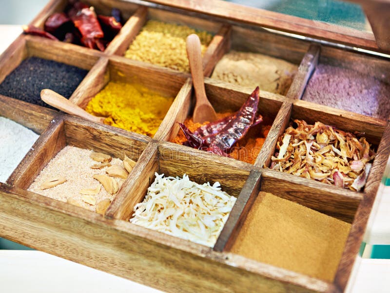 Dried Vegetables and Seasoning on Counter of Store Stock Image Image